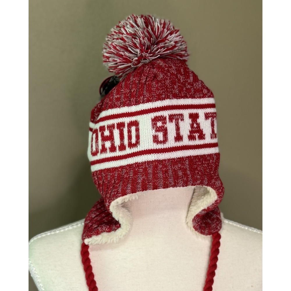 Ohio State University OSU Earflap Beanie Tassel Knit Hat Red White Colosseum NEW